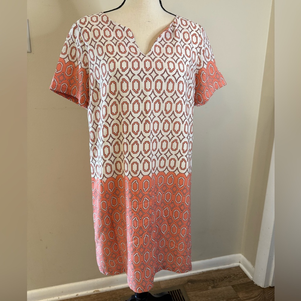 Skies Are Blue midi dress geometric contrasting colors in cream pink black SZ M